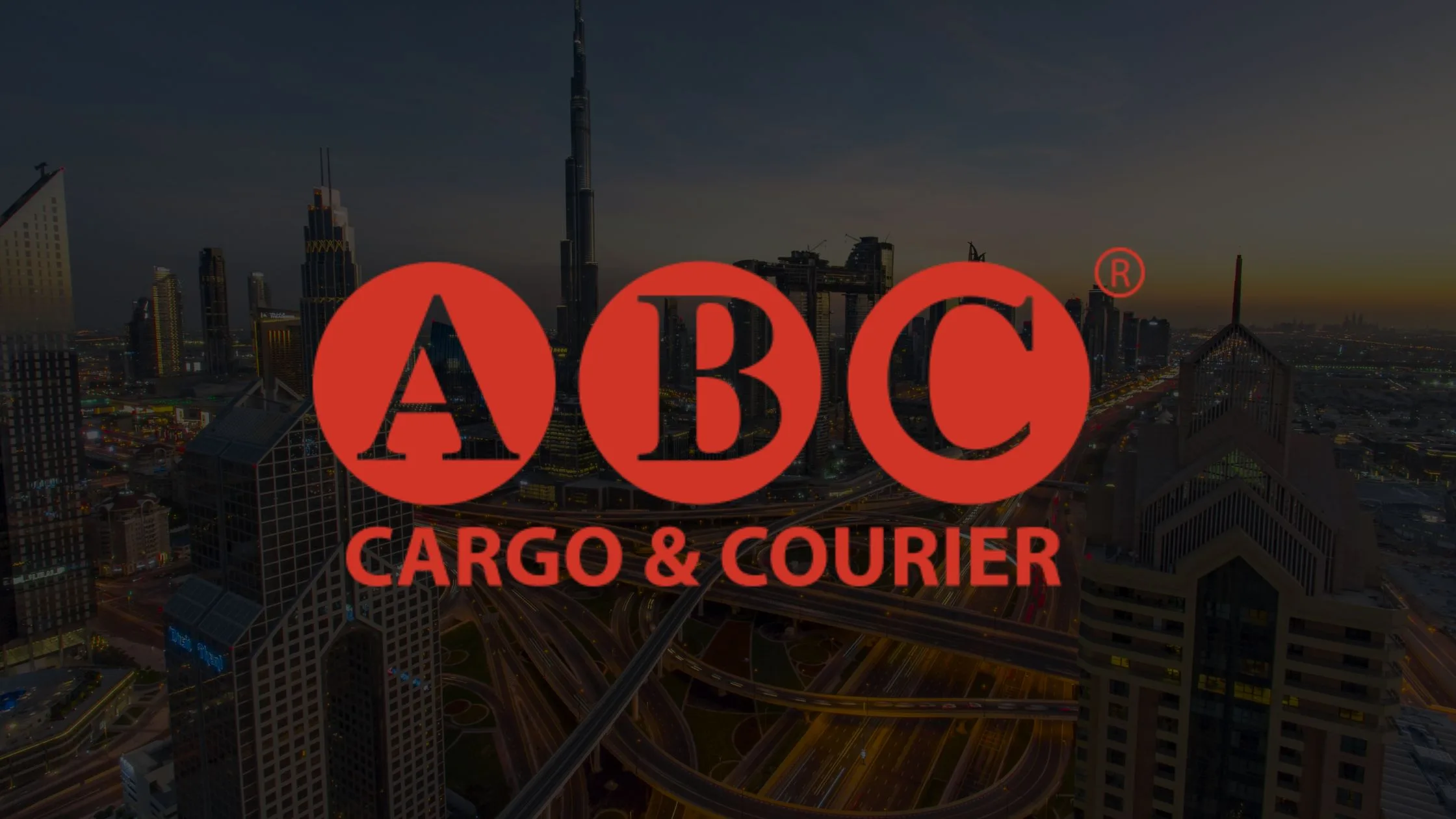 ABC Cargo UAE office building with recruitment banner and logistics trucks