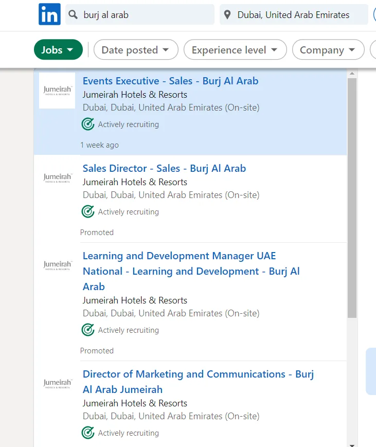 burj al arab jobs in linkedin