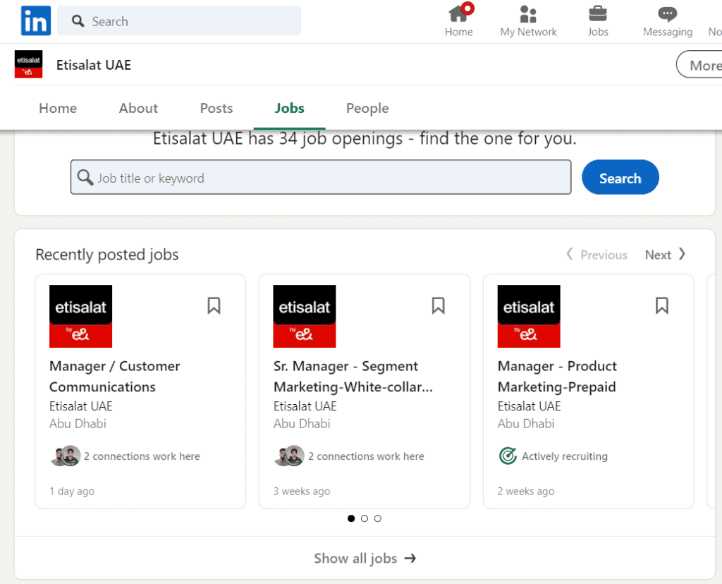 Etisalat by e& Linkedin Jobs