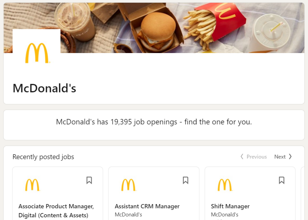 McDonald's Linkedin page jobs